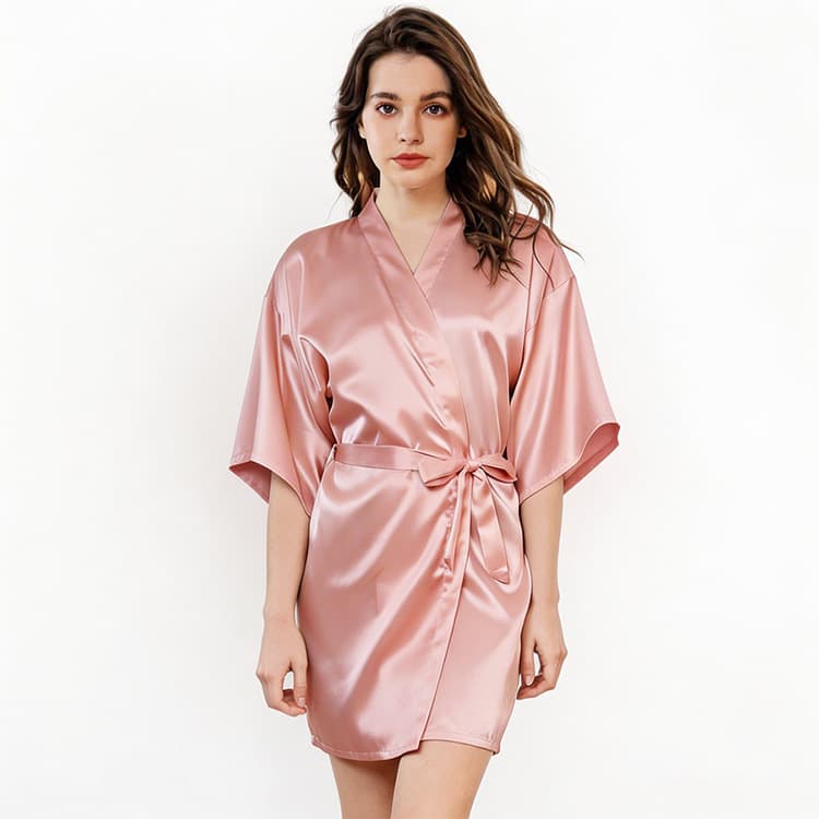 Women's Nightgown, Summer Loungewear, Sleepwear, Faux Silk Morning Robe, Satin Bathrobe, Premium Feel, Solid Color, Smooth Fabric, Lightweight Cardigan Robe