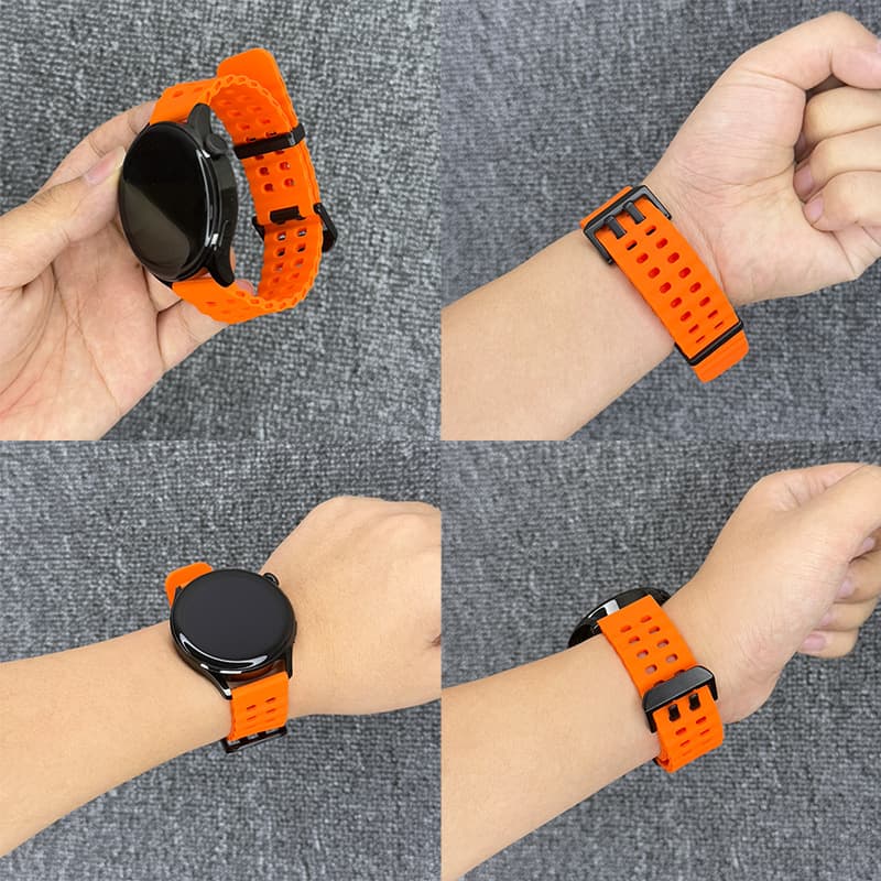 New 22mm Ocean Double Buckle Solid Color Breathable Silicone Watch Band for Samsung/Huawei Watch Series