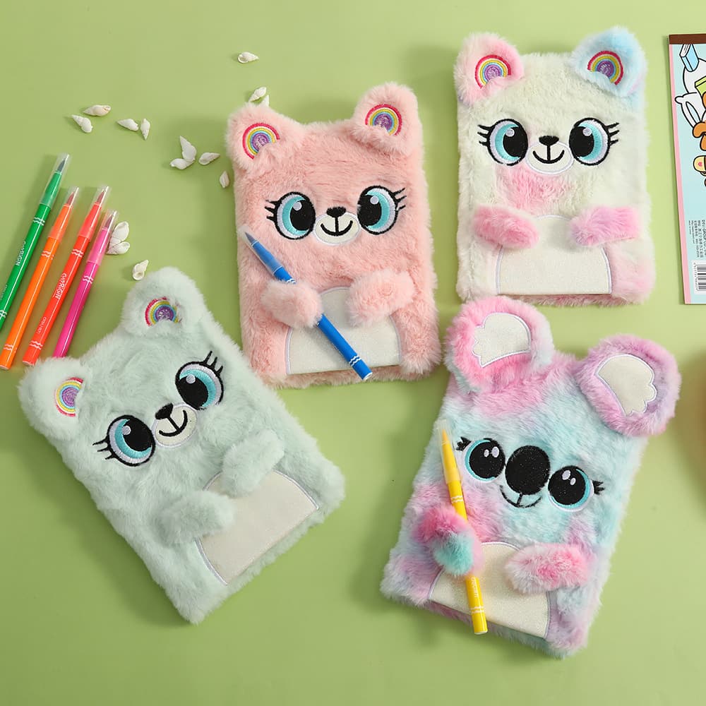 Cute New Cartoon Koala Plush Diary for Kids, Sloth Bear Notebook for Girls, Student Gift Journal