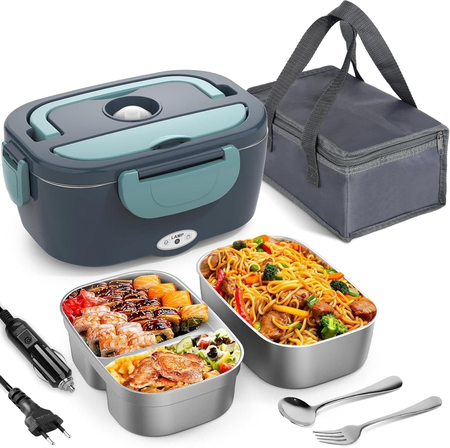 Car-mounted household electric heated lunch box 304 stainless steel heated lunch box dual-voltage thermal insulation tool for bringing rice to work