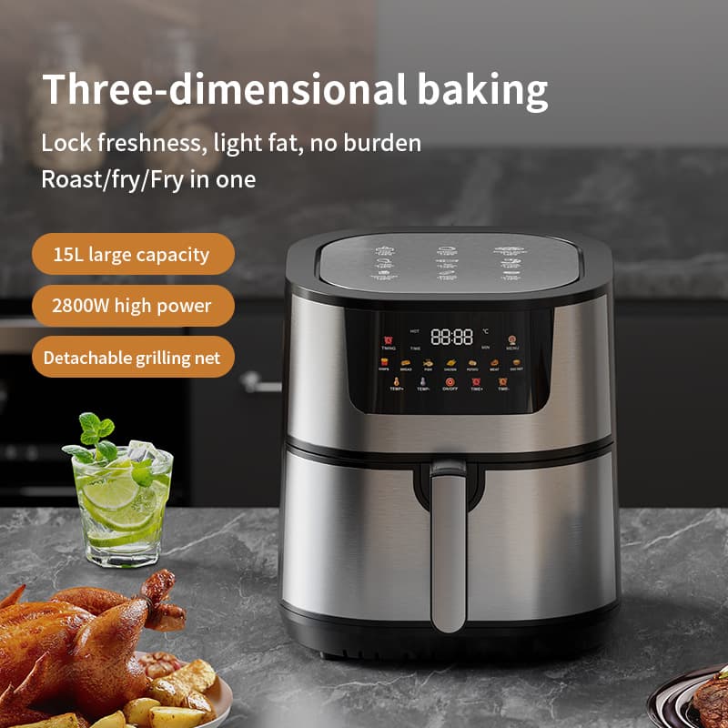 Air Fryer 15L Large Capacity Multifunctional Stainless Steel Air Fryer for UK, US, EU, Russia