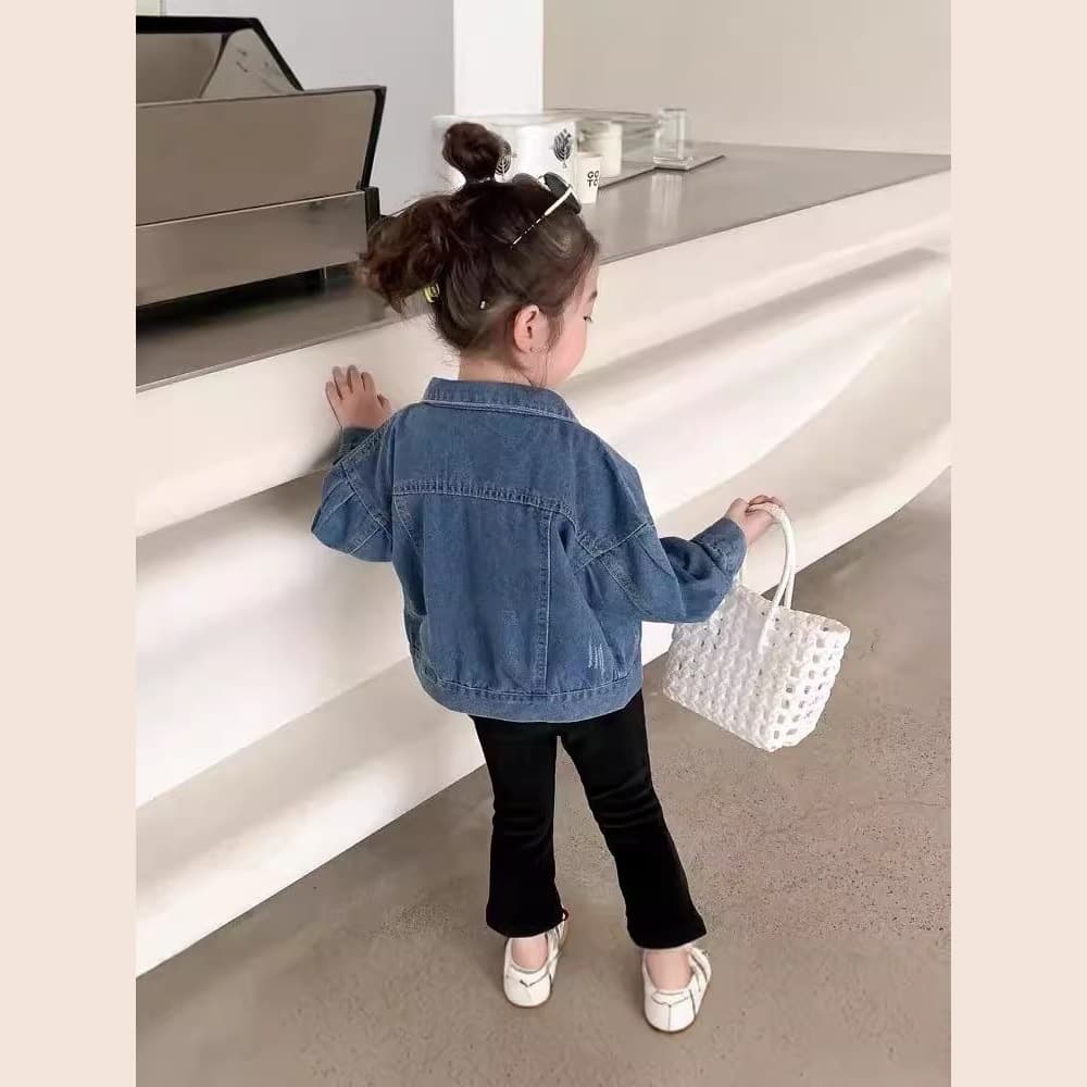 Girls' jackets 2025 new children's casual tops short-sleeve kids' wear stylish cardigans baby spring/autumn blue cotton