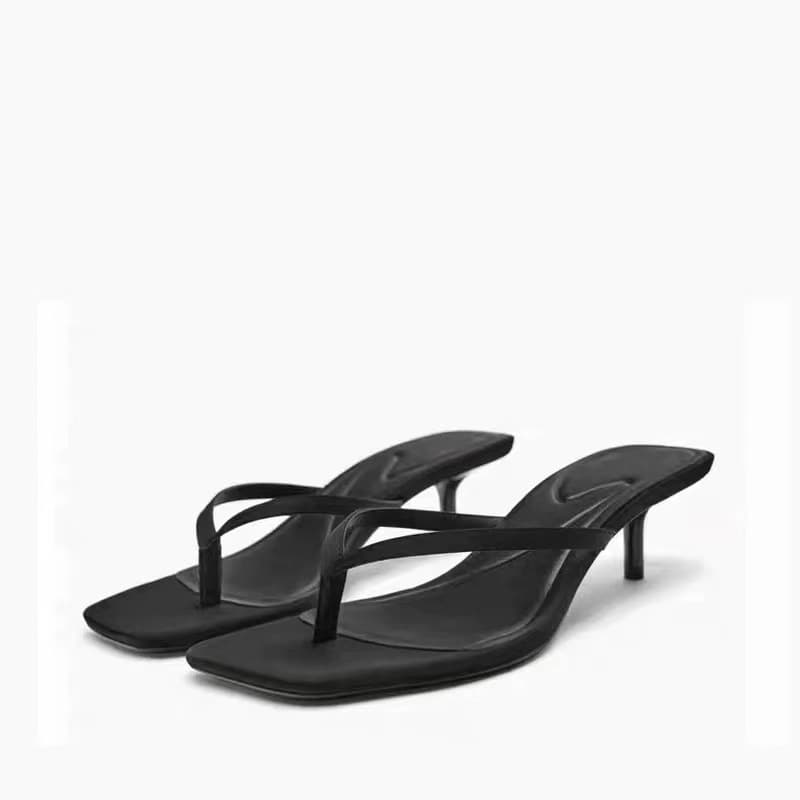 ZA flip-flops high-heeled sandals for women to wear outside 2023 summer stiletto flip-flops fashion versatile square-toe sandals