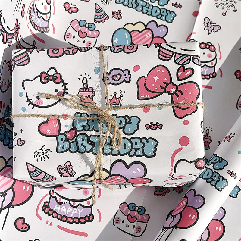 Birthday kitten wrapping paper, high-end feel, large size, Instagram style, high-value student holiday gift box DIY material