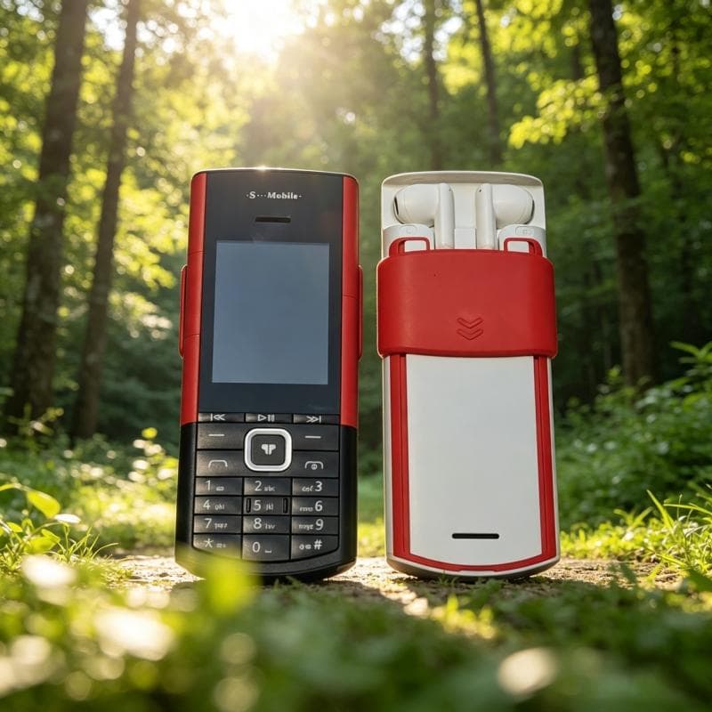 Compact candy bar feature phone with clean interface and push-free Bluetooth for listening to MP3 music. Portable and affordable phone.