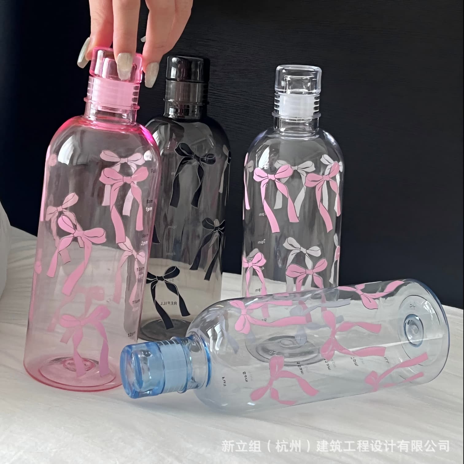 Cross-Border Hot Selling Bowknot Sports Water Bottle, Bowknot Plastic Cup, Anti-Slip and Leak-Proof for Outdoor Sports and Fitness
