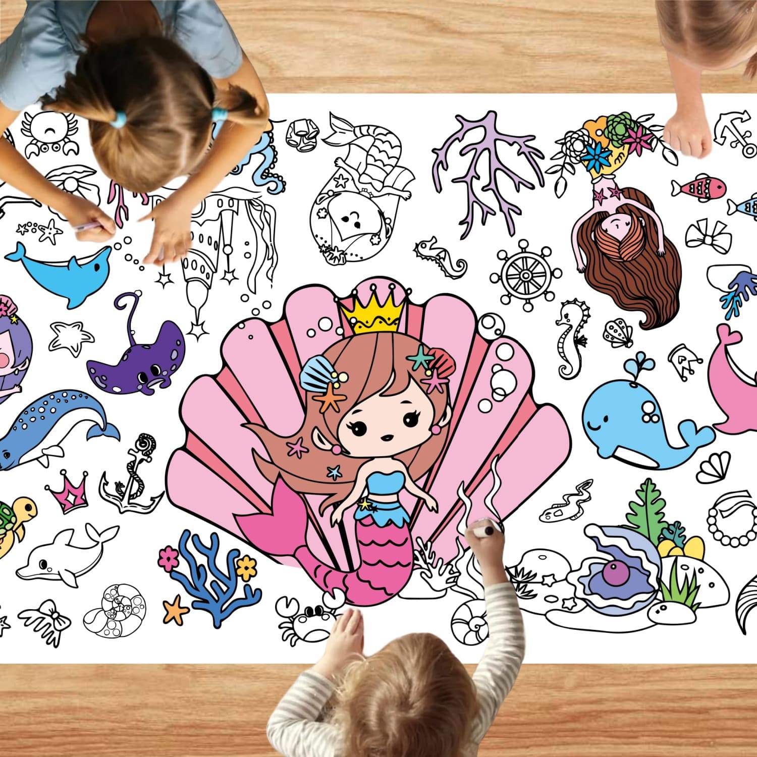 Undersea Mermaid Theme Graffiti Tablecloth Children's Birthday Decoration Disposable Background Wall Giant Coloring Paper Poster
