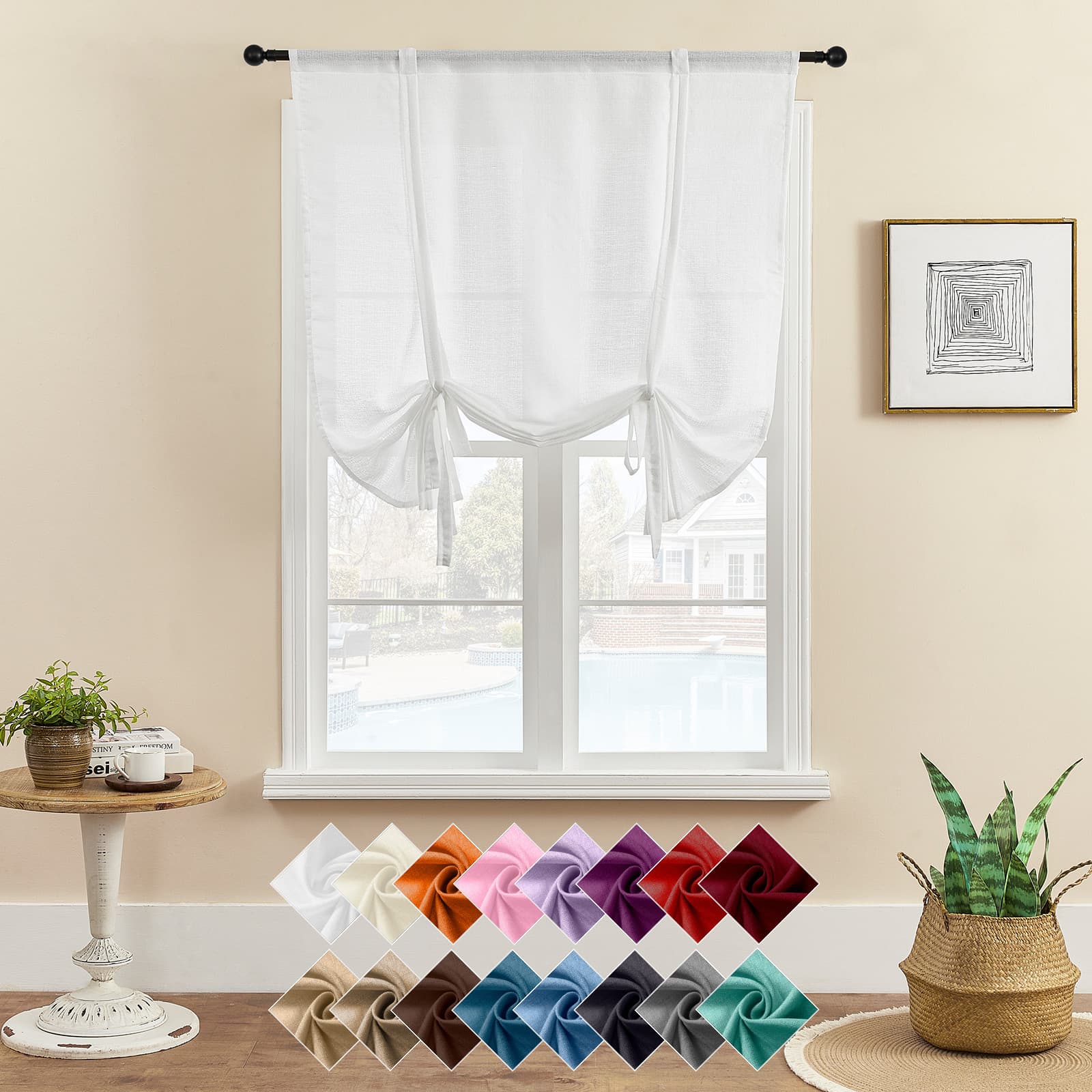 Cross-border E-commerce Style Nordic Modern Roman Short Curtain Linen Window Screen Amazon AliExpress Wish Hot Selling Product Solid Color