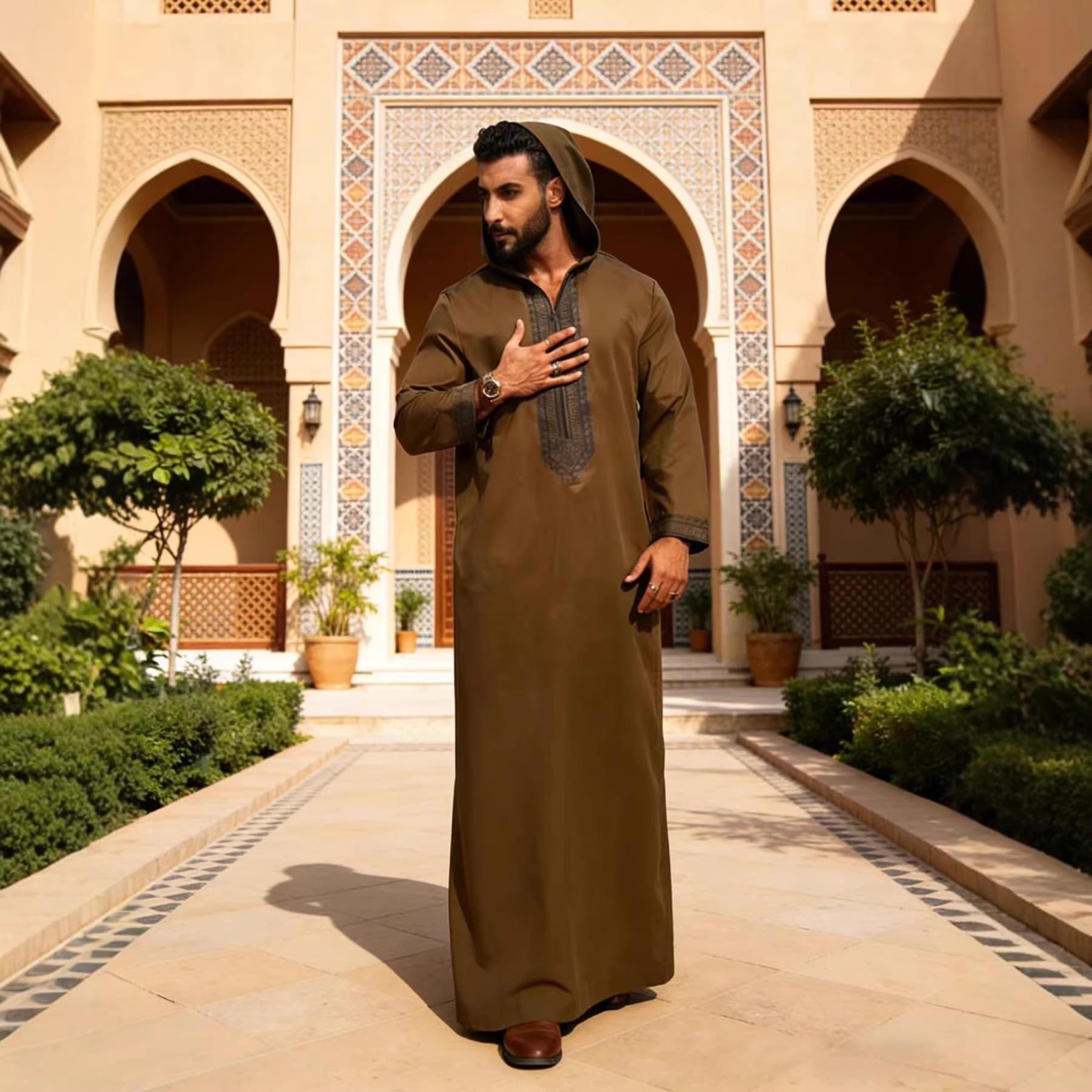 Popular African loose-fitting embroidered men's casual hat and robe