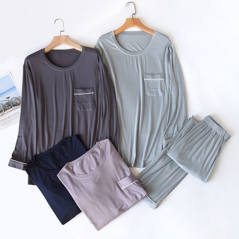 Men's Spring and Autumn Modal Cotton Long-Sleeved Loungewear, Loose Fit for Spring, Summer, and Thin Suit