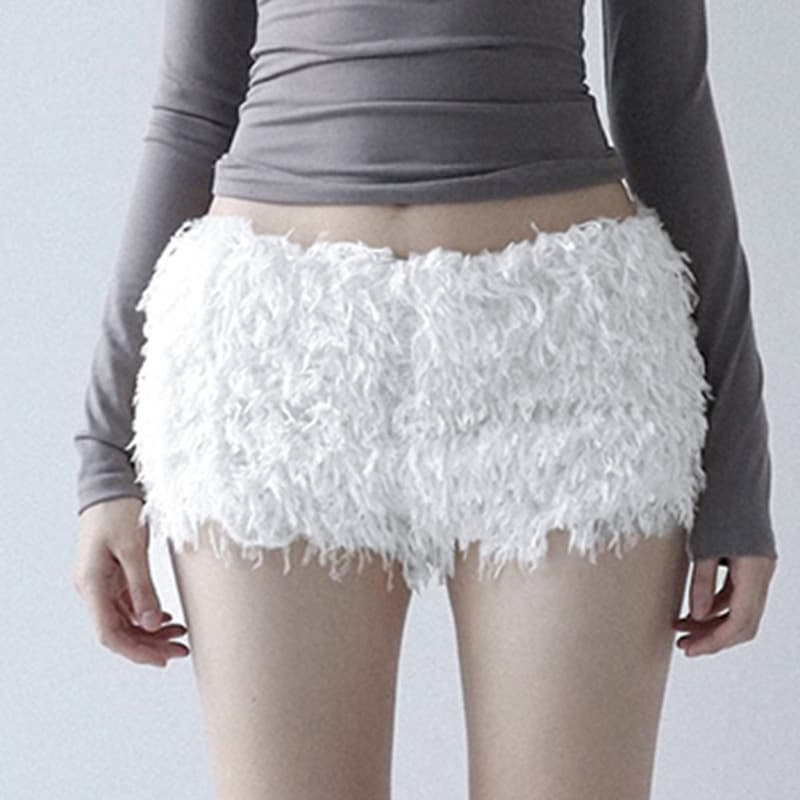 Hegel Autumn/Winter Snow White Plush Warm Low-Waist Casual Home Pants, Christmas Youthful Personalized Tight Shorts