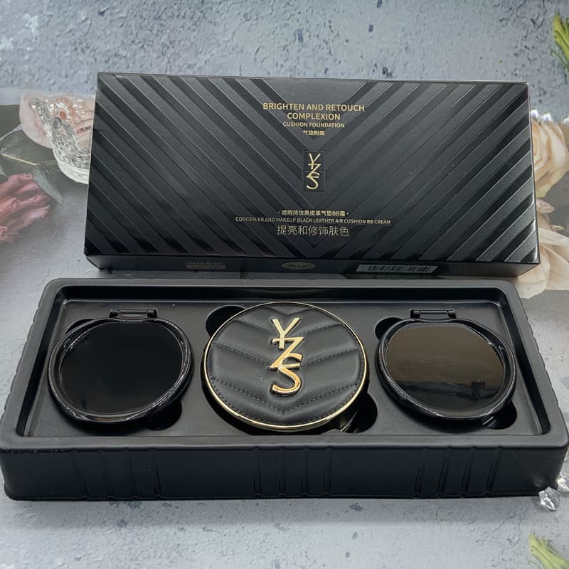 YZS Misty Glow Concealing Long-Wear Black Leather BB Cream Set with Refill, Moisturizing Watery Finish, Natural Nude Makeup, No Cakiness