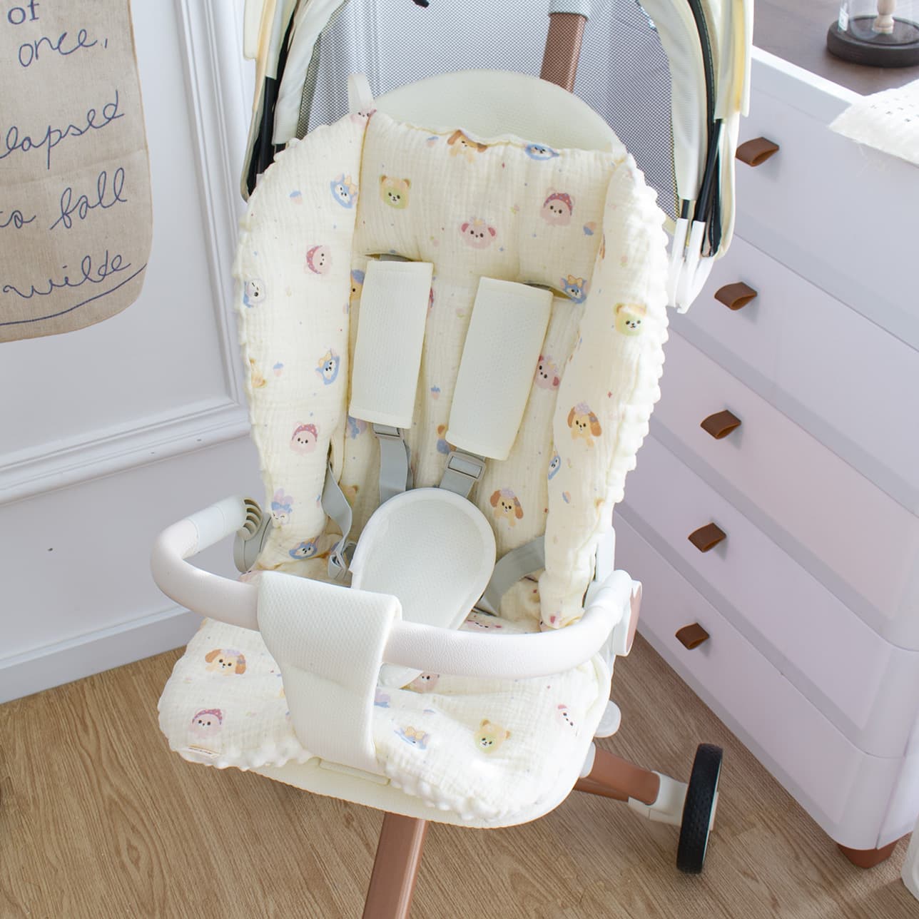 New baby gauze stroller mat soft and thickened comfortable stroller seat cushion cotton pad beanie velvet baby cradle mat