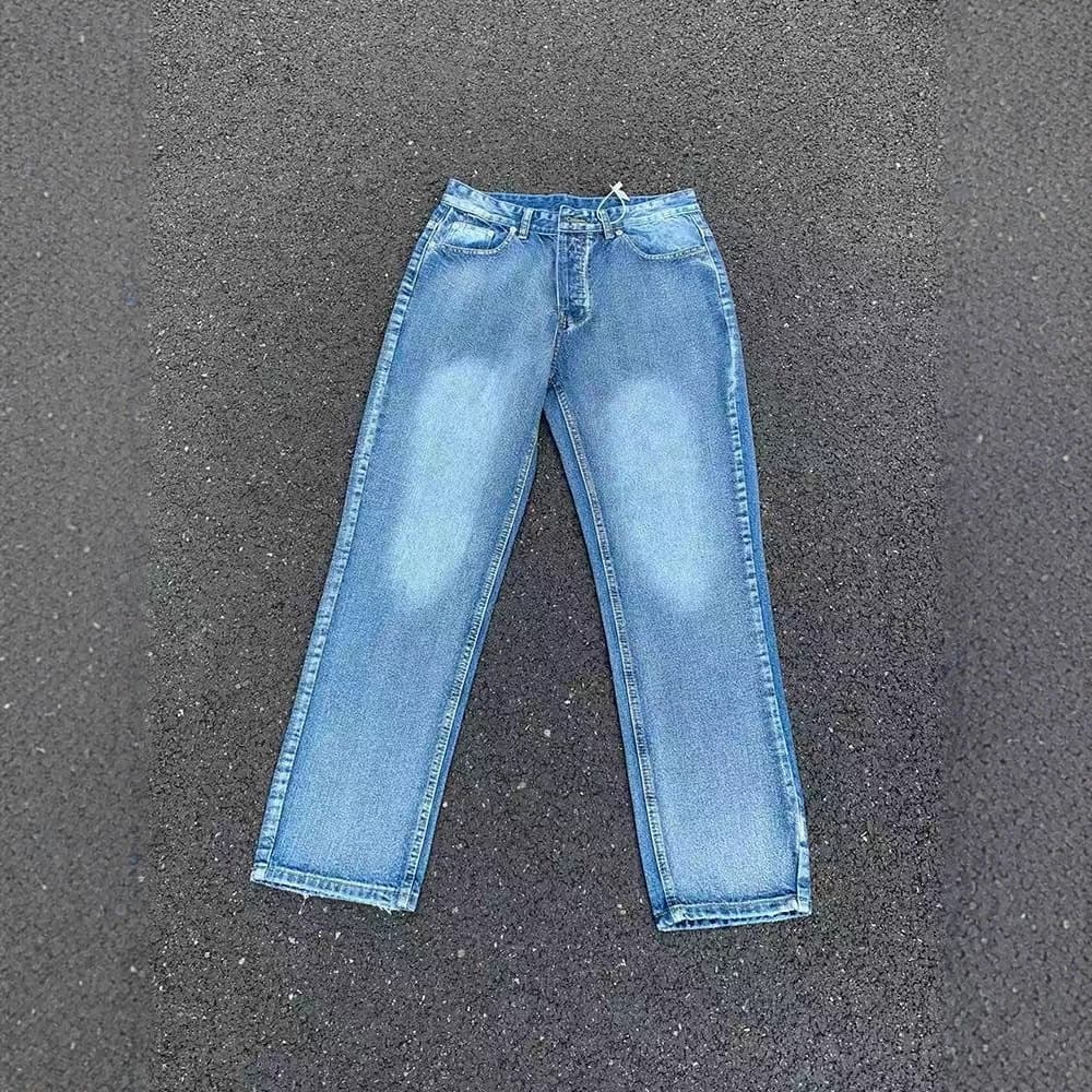 American 501 Vintage Washed Snowflake Ice Blue Straight High Street Jeans Cleanfit Vibe Style