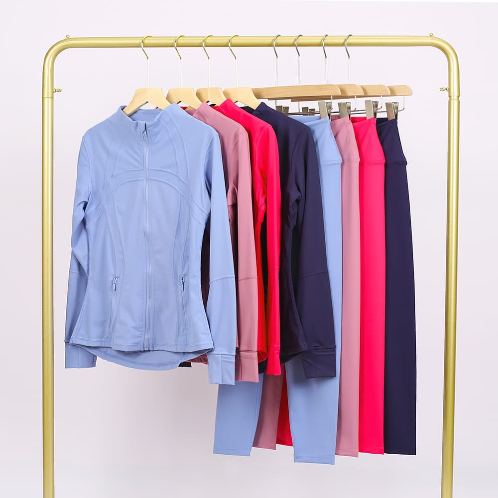 LULU DF Stand Collar Jacket and Cropped Pants Set with Gold Zipper, Slim Fit, Stretch, Quick-Dry Yoga & Fitness Wear