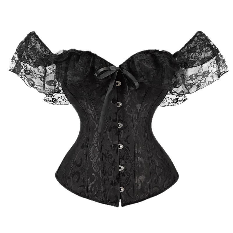 Trendy Shapewear Bodysuit Bride Gathered Dress Corset Lace Sleeve Tummy Control Fishbone Bustier