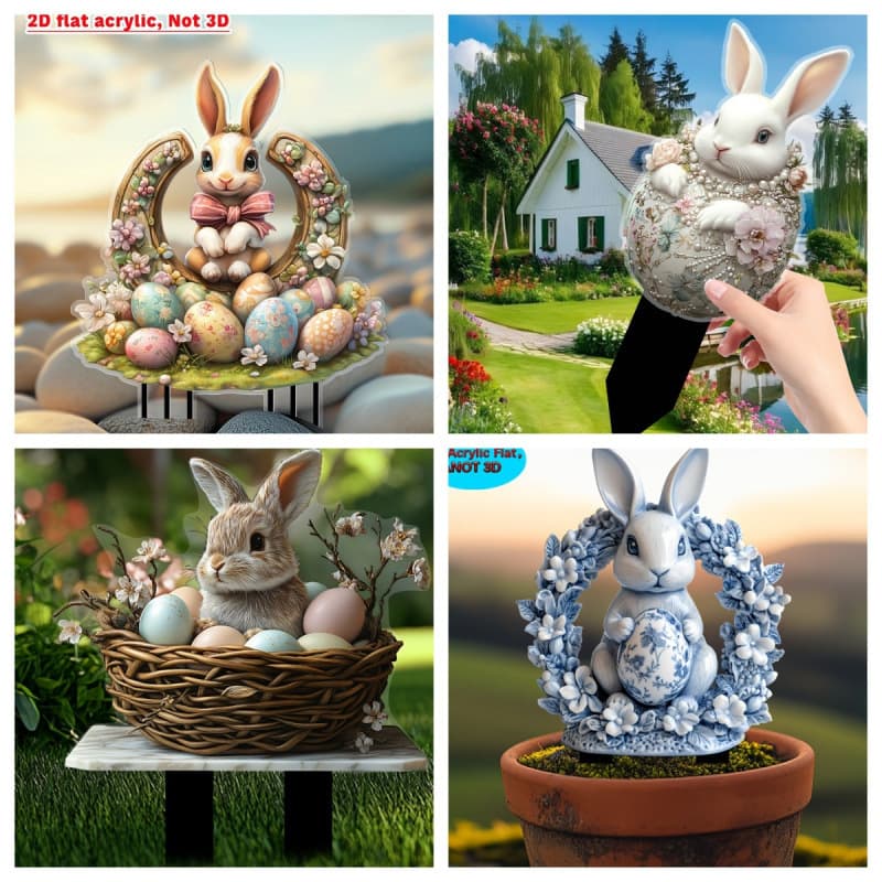 Amazon Easter Cute Bunny 2D Acrylic Outdoor Garden Sculpture Ground Stake Decoration Yard Prop