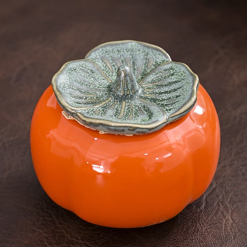 Persimmon Tea Canister, Candy Jar, Ceramic Small Jar with Lid, Persimmon-Shaped Sealed Container, Wedding Candy Jar, Gift