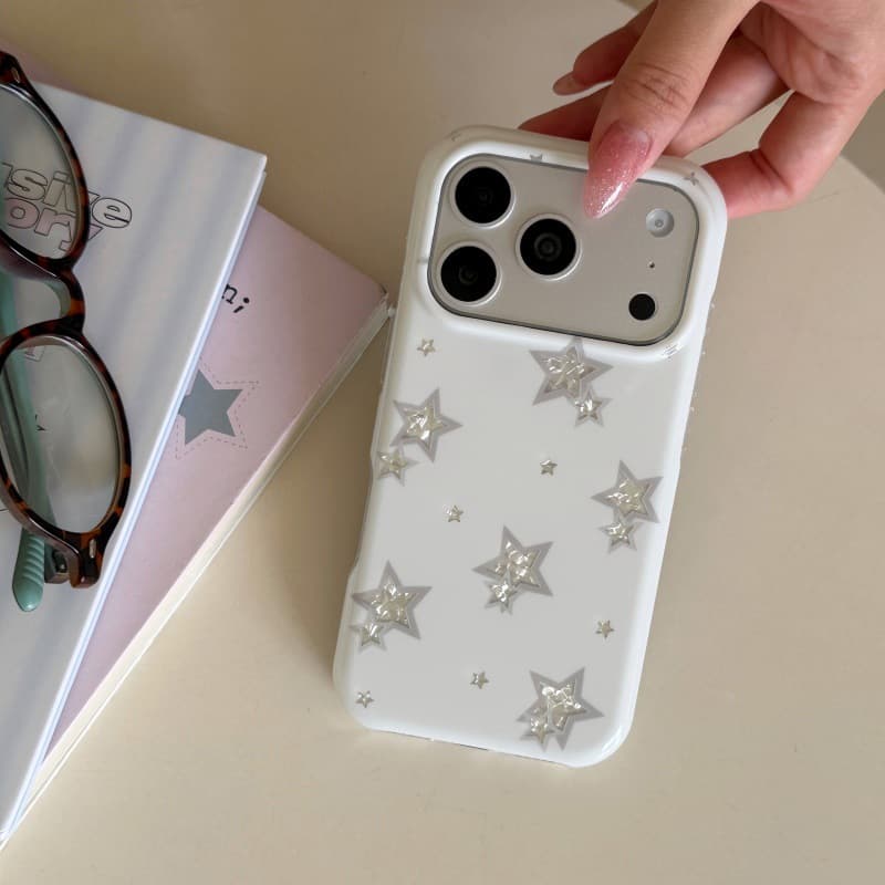 Korean Style White Shiny Stars Case for Apple 17 Pro Max iPhone 16PM Soft Edge 15P Full Coverage