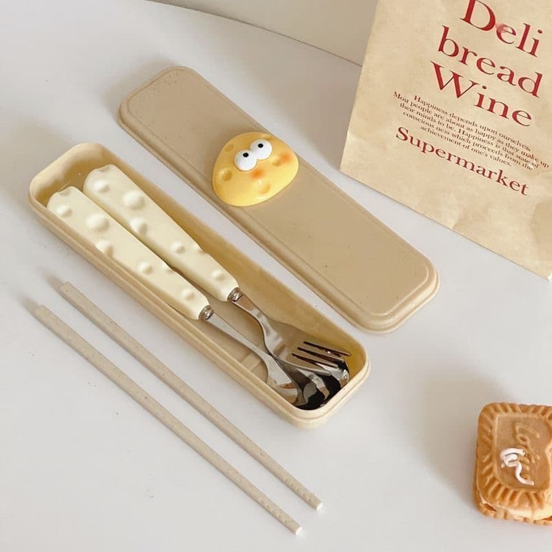 Portable Cutlery Set Stainless Steel Spoon Chopsticks Fork Home School Kids Simple 3-Piece Set