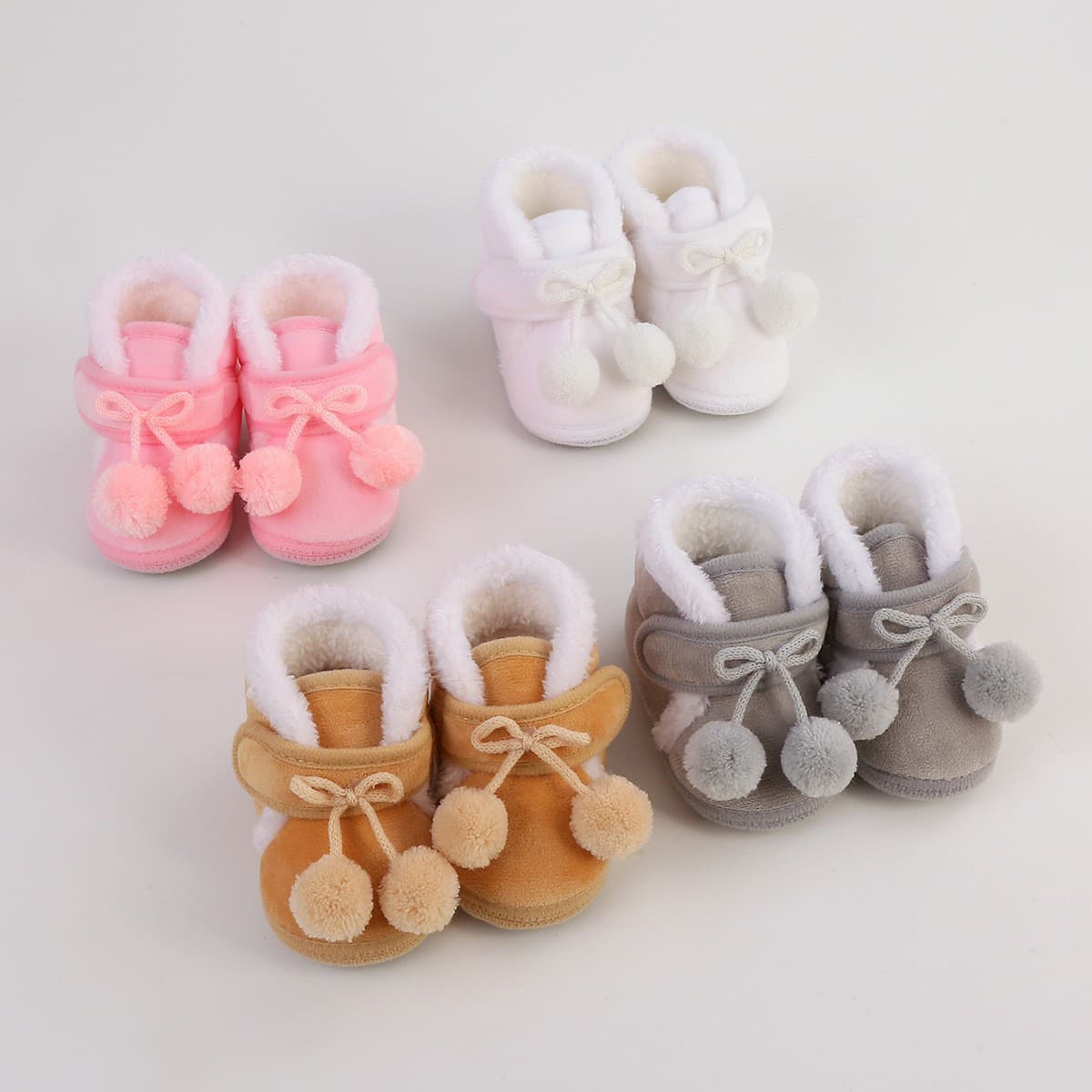 Winter Baby Shoes 0-12 Months Soft Sole Learning Walker Shoes Velcro Baby Shoes Fleece-Lined Thick Cotton Non-Slip