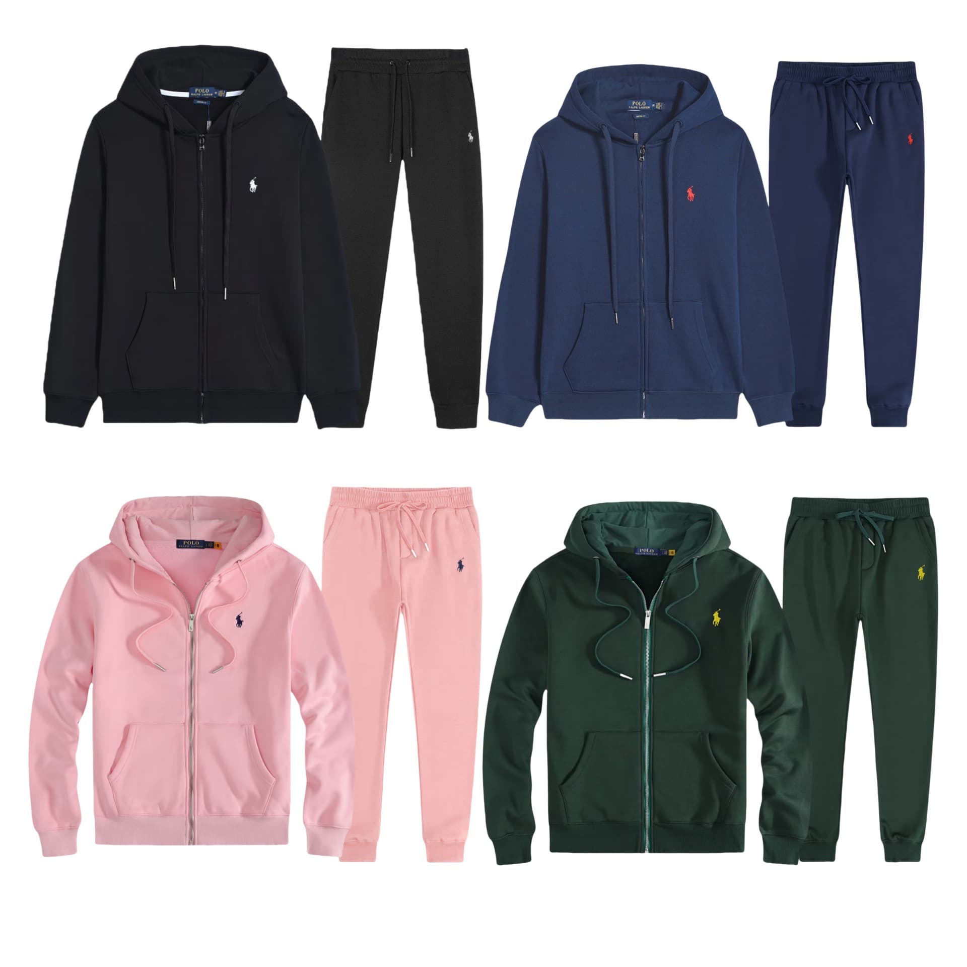 Cross-border Spring & Autumn Ralph RL Pony Embroidered Cardigan Sweatshirt Unisex Zipper Cardigan Set Hooded Jacket + Pants