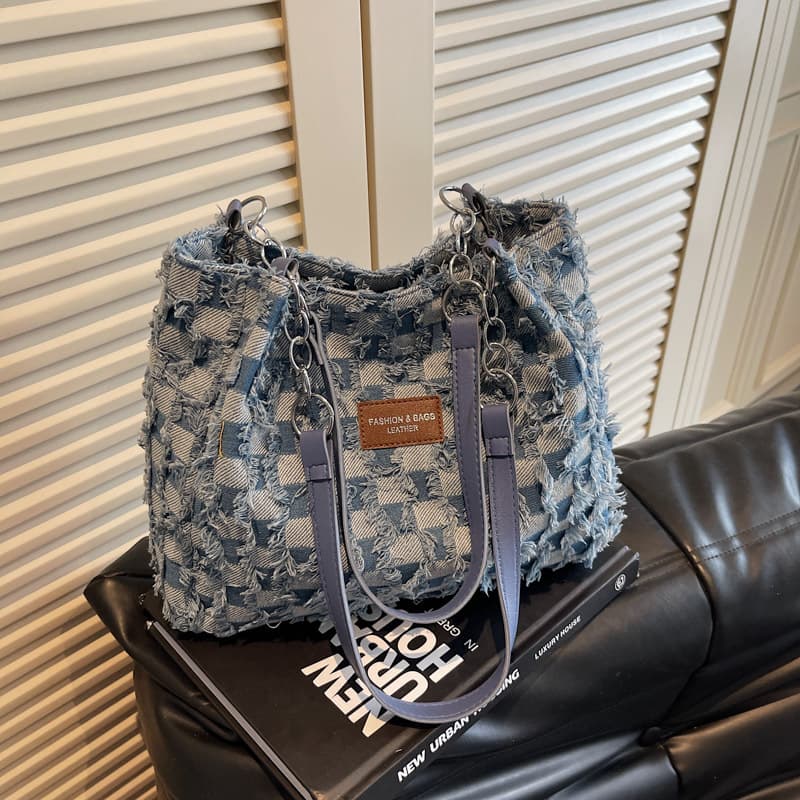Denim Tote Bag for Women 2025 New Portable Large Capacity Fashion Shoulder Bag Popular Popular Commuting Large Bag