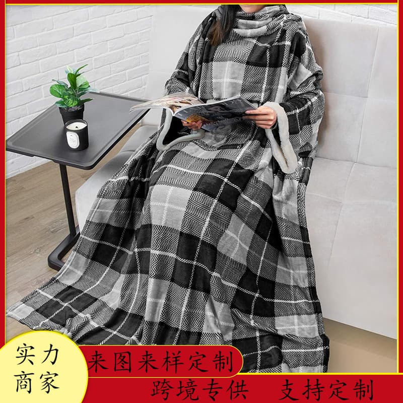 Cross-Border Hot Seller TV Blanket Large Pocket Multi-Functional Wearable Anti-Static Flannel Throw