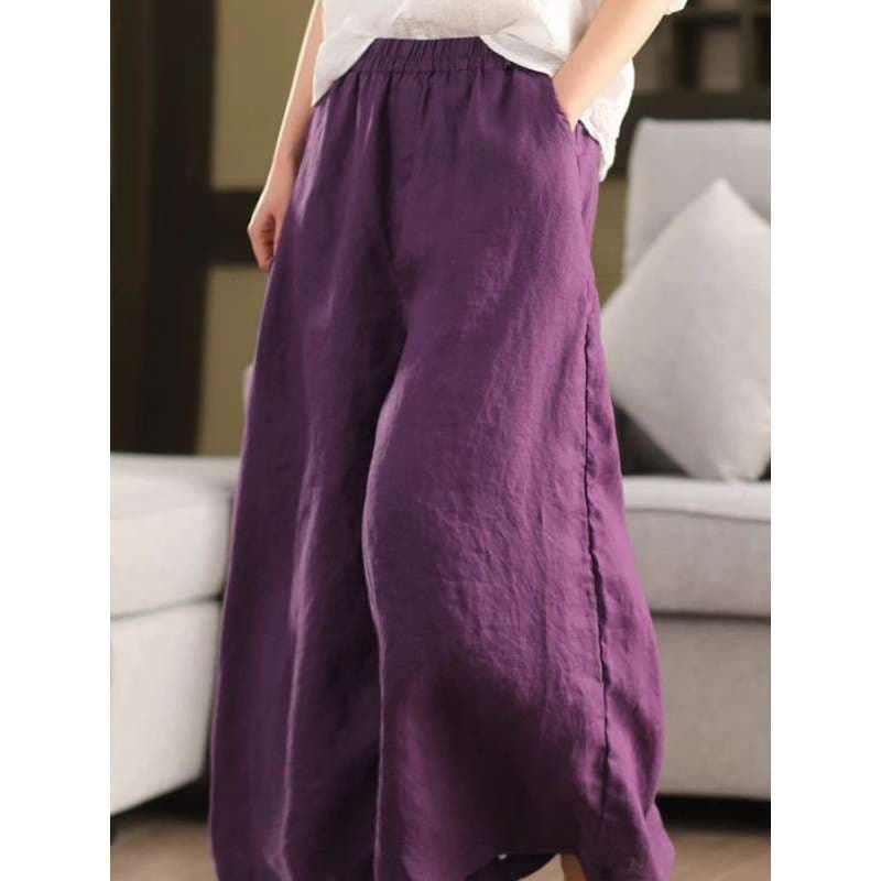 2026 summer new casual cotton and linen wide-leg pants for women, retro large-edition wide-leg pants, elastic waist, temperament, slimming linen pants