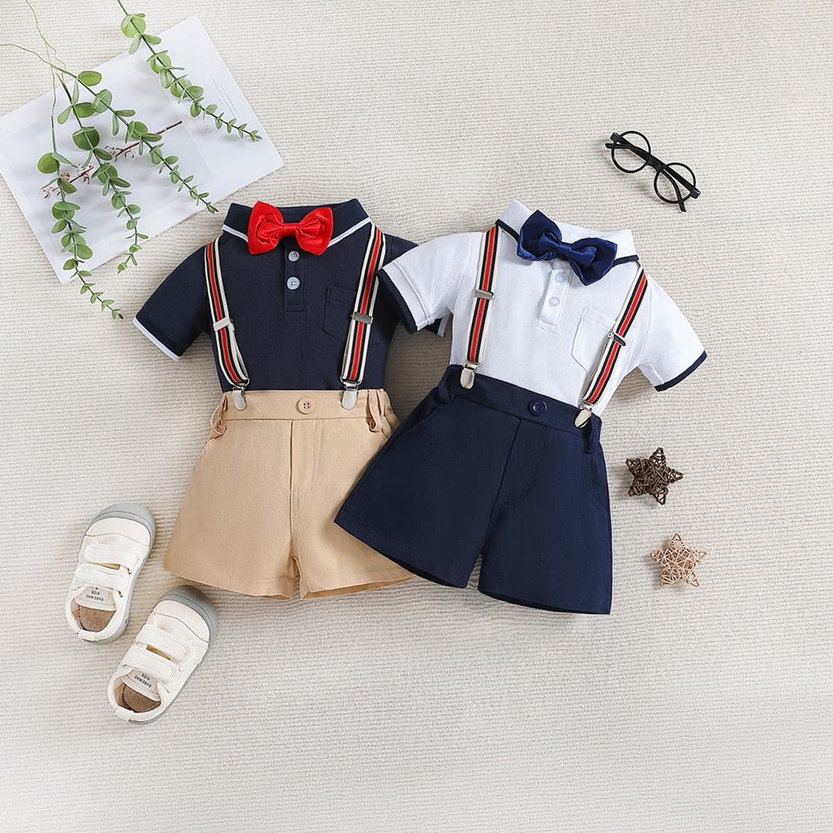 samgamibaby summer children's clothing ins style boys handsome gentleman suit lapel top + suspender shorts