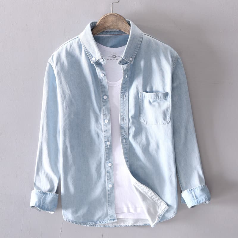 18021 Men's Pure Cotton Denim Shirt Drop Shipping