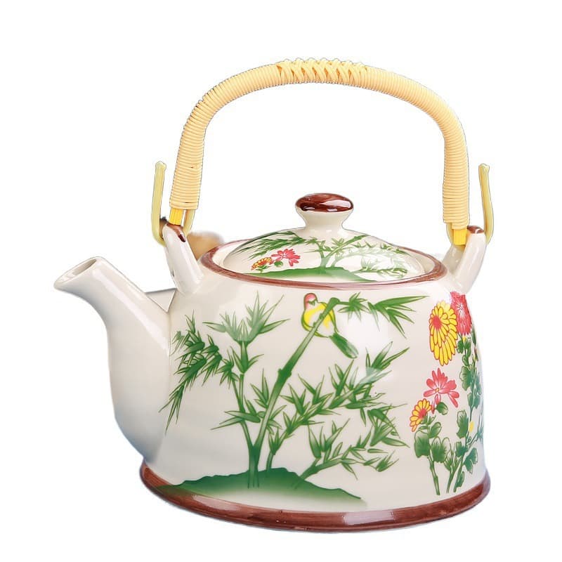 Ceramic Teapot for Restaurant, Hotel, and Home Use – Large Traditional Handle Teapot with Strainer and Cold Water Pitcher