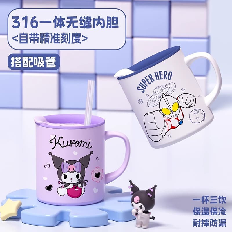 Ultraman 316 Stainless Steel Children's Water Cup, Boys and Girls Drinking Mug, Home Use, Anti-Drop with Scale, Milk Cup