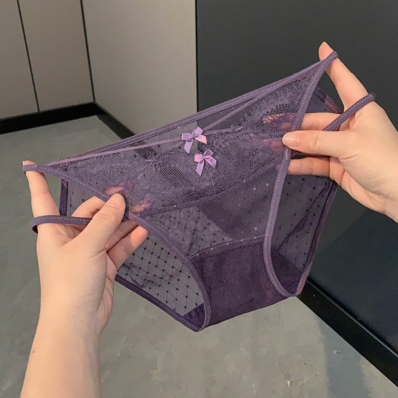 Pure Desire Wave Dot Lace Underwear for Women Low Waist Hot Girl Couple Slightly Transparent Sexy Bow Hollow Breathable Briefs