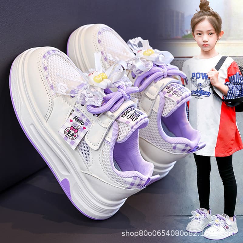 Girls' Sports White Shoes 2026 New Summer Children's Single Mesh Shoes Soft Sole Versatile Girl Skateboard Shoes Anti-Slip