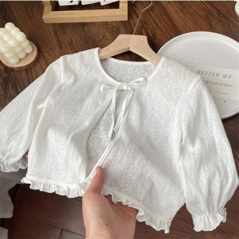 Baby Girls' Summer Bamboo Cotton Lace Bow Tie Thin Capelet, Air-Conditioning Shirt, Sun Protection Outerwear
