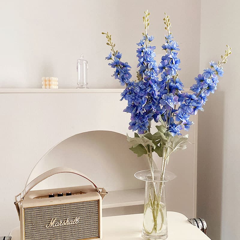 Flocked Artificial Larkspur Silk Flowers for Home/Wedding Decor, Hyacinth and Fern Varieties