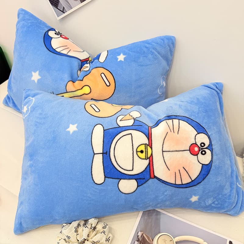 Ins-style Milk Velvet Pillowcase Pair for Autumn/Winter, Blue Fat Cat Pillowcase 48*74cm, Insert Not Included