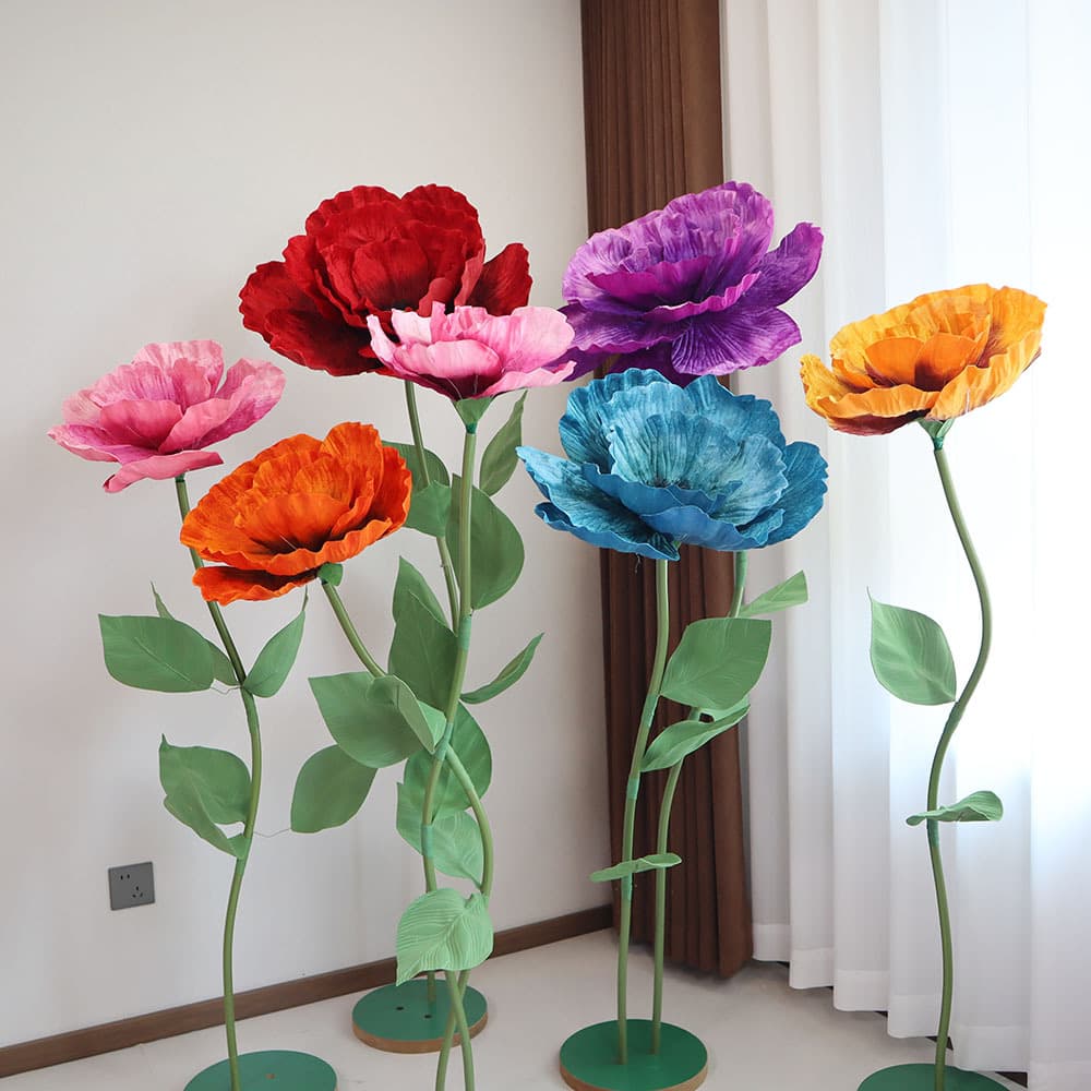 Retro simulation poppy wedding decoration large event background flower poppy window display velvet simulation flower