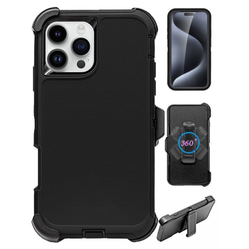 Compatible with iPhone 16 Pro Max Case, Shockproof Silicone Stand 3-in-1 Solid Color Protective Cover for iPhone