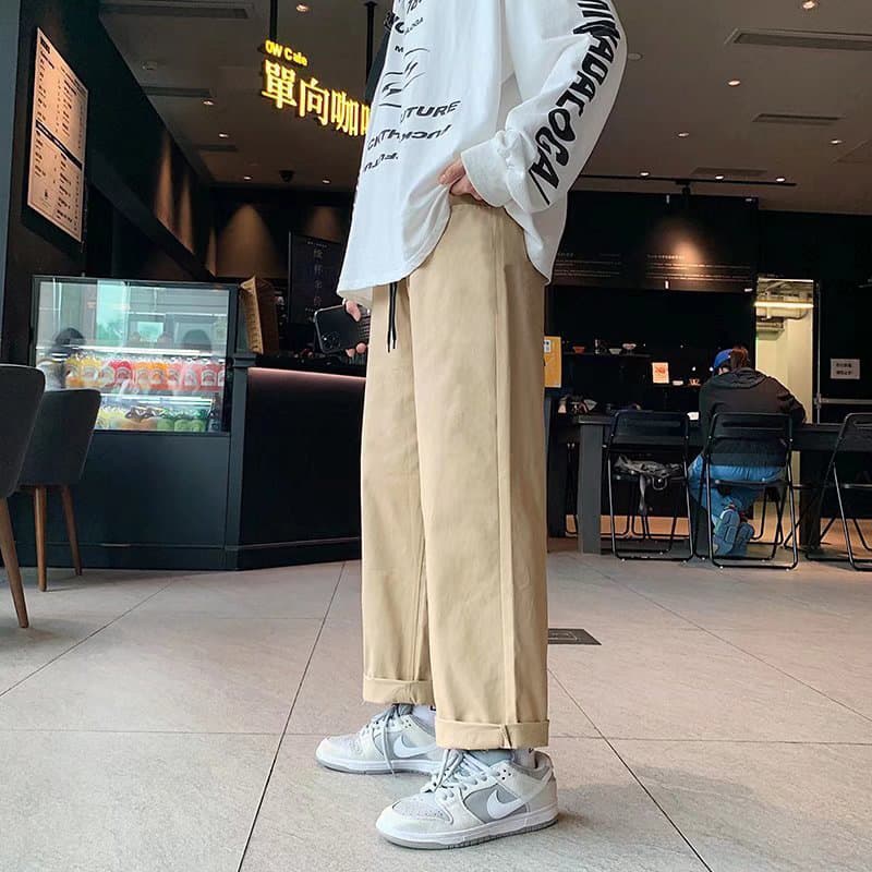 Harajuku style pants men's handsome autumn ins super trendy brand overalls wide leg straight Hong Kong style loose casual pants