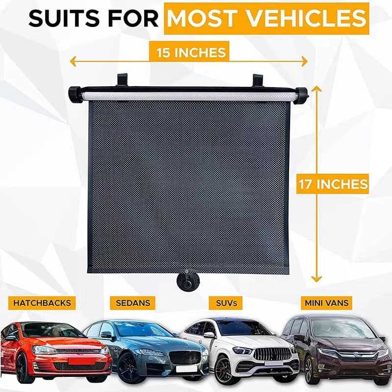 Retractable Car Side Glass Sunshade, Roller Shutter Sunshade, Perforated Suction Cup Sunshade