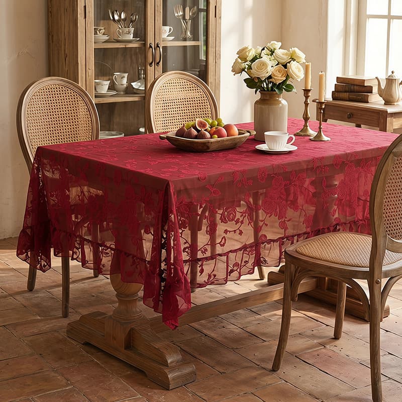 Summer flower vine lace tablecloth restaurant living room table cloth coffee table cloth high-end light luxury solid color tablecloth cross-border