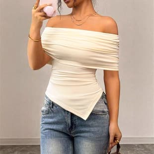 AD241 Quality 2025 Summer Sweet Spicy Style Private Collection Strapless One-Shoulder Irregular Women's T-Shirt