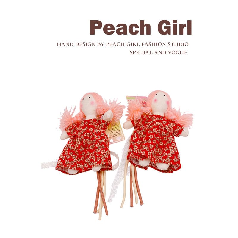 Peach Girl Korean fabric doll pendant braided girl doll keychain gift bag pendant 6410