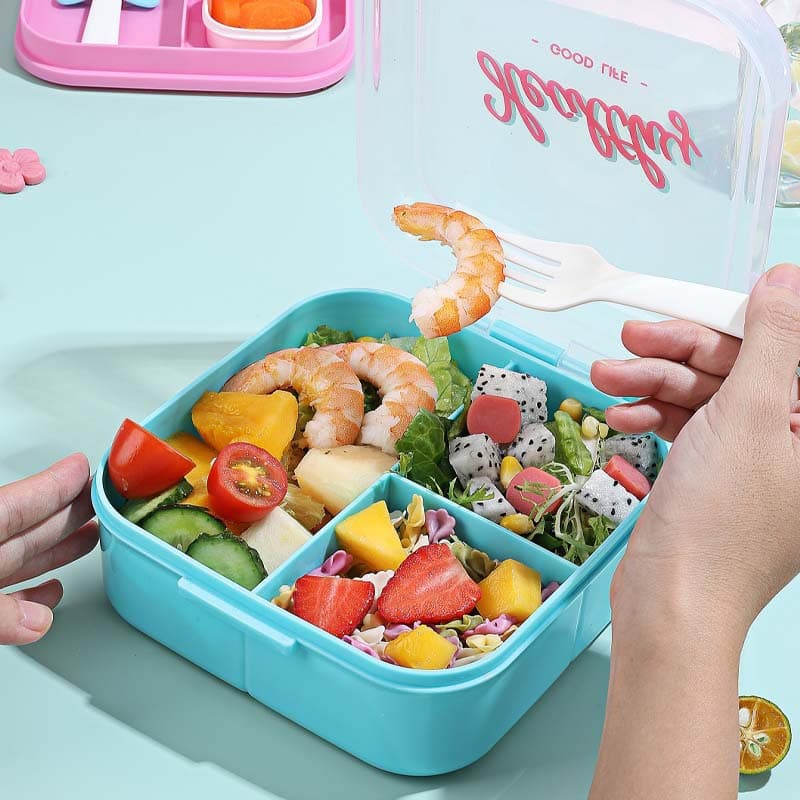 Dopamine Lunch Box with Compartments, Microwave-Safe, Portable with Utensils for Students and Office Workers