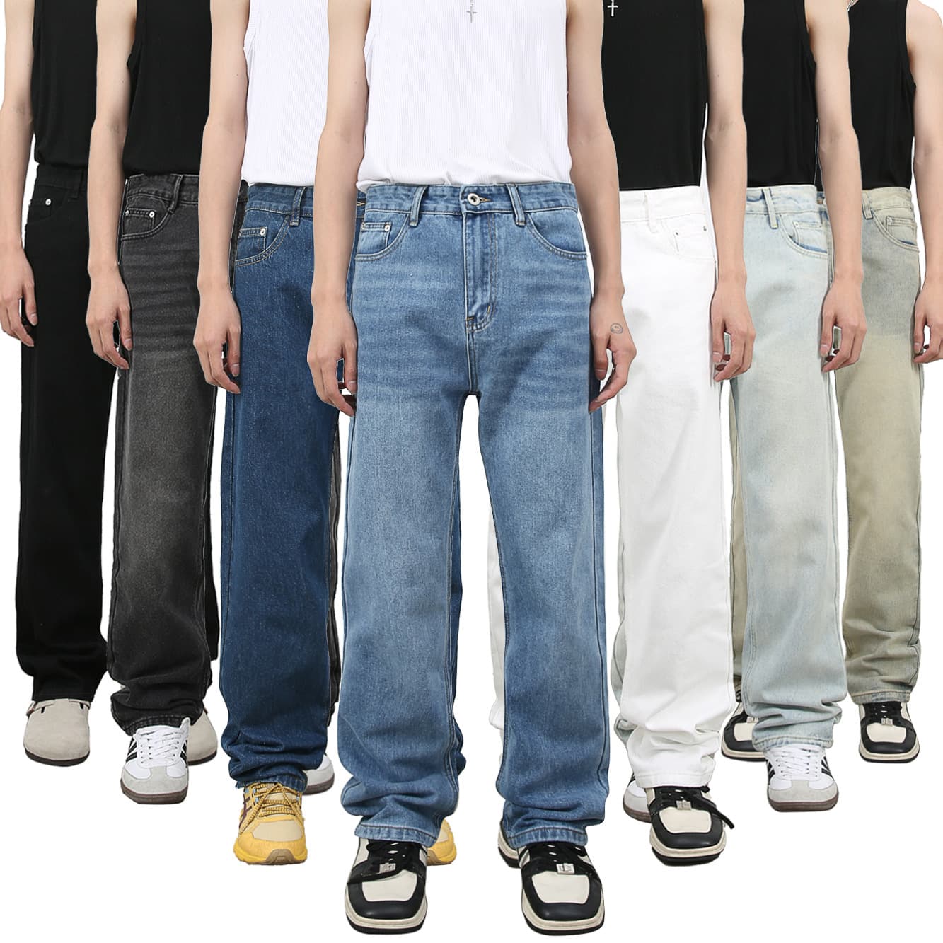 nirben Denim | Multi-color Straight-leg Washed Jeans for Men, Korean-style Loose Straight Wide-leg Versatile Casual Long Pants