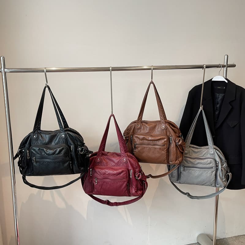Soft leather luggage bag crossbody bag portable soft leather travel storage travel bag middle-aged mother grandma travel bag red
