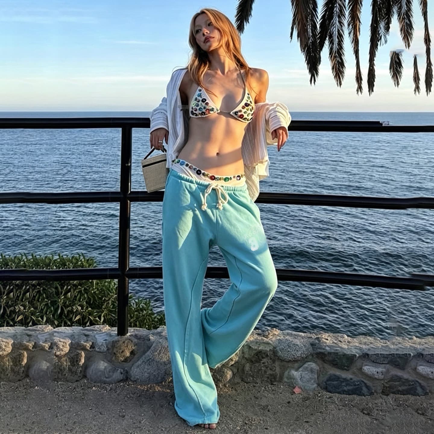 American Street Hip-Hop Style Letter Print Drawstring Low-Rise Sweatpants Casual Athletic Straight-Leg Pants for Women