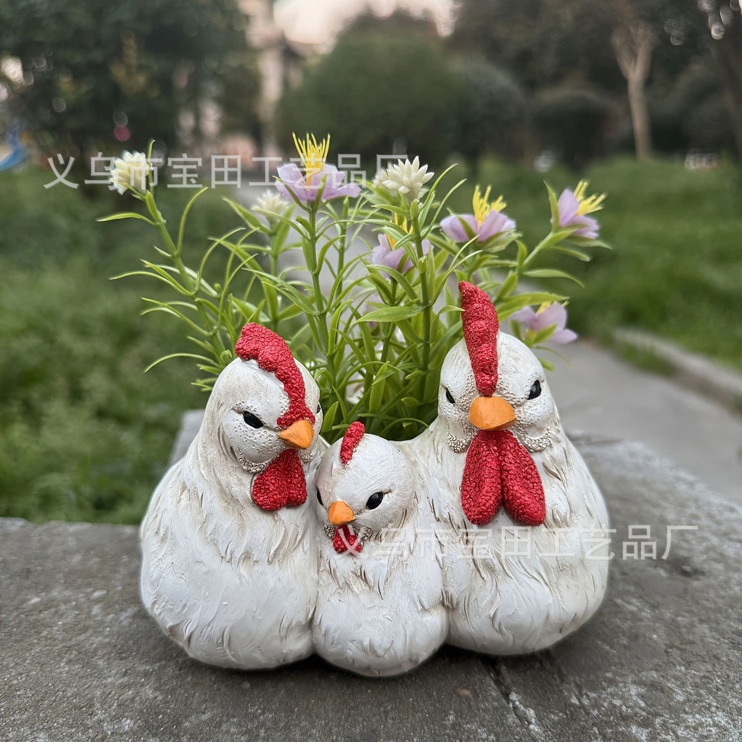 Cross-border New Three Chickens Resin Chicken Family Chicken Statue, Home Courtyard Farmhouse Kitchen Decoration Animal Statue